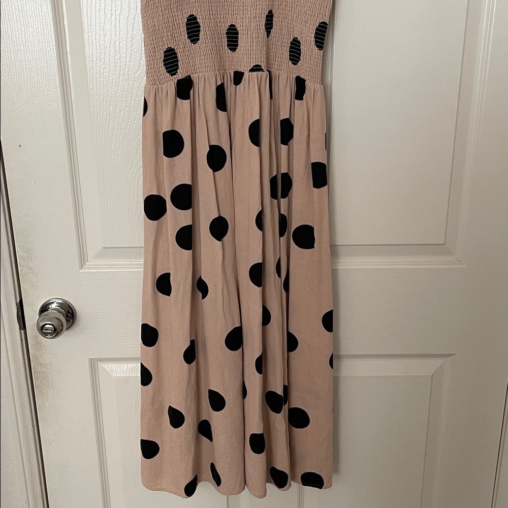 Blu Pepper beige & black polka dot retro midi maxi linen blend dress S - Picture 9 of 9
